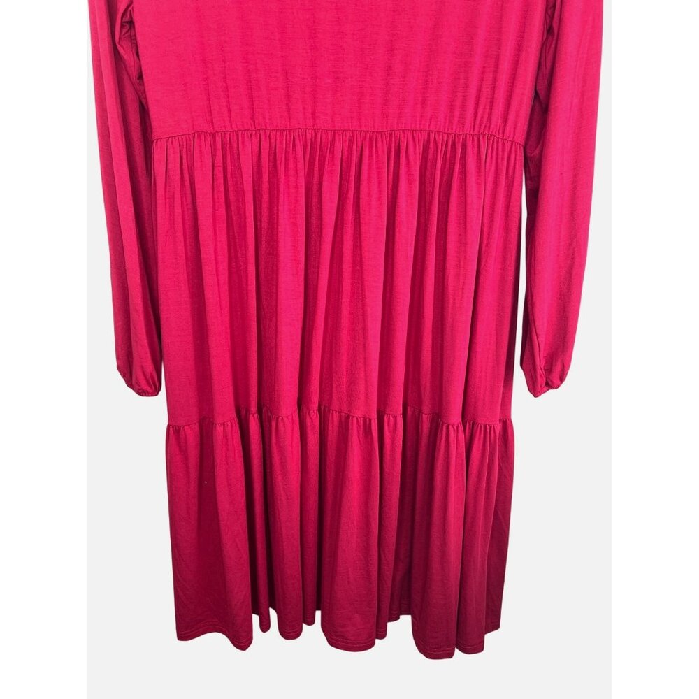 Smallshow Red Rayon & Spandex Long Sleeve V-Neck Tiered Maternity Dress - Picture 9 of 14